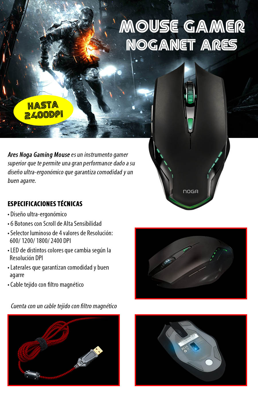 MOUSE NOGANET USB OPTICO GAMMERS ARES
